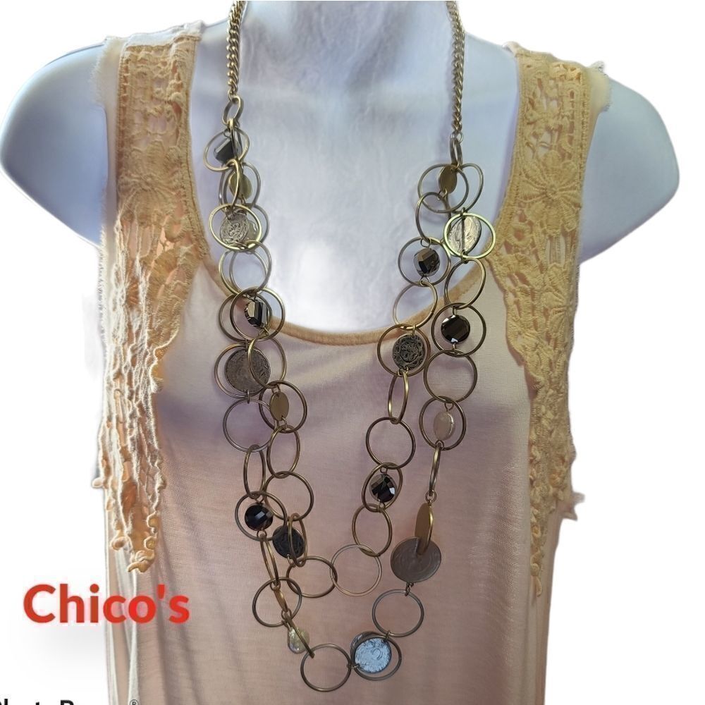 CHICO'S Statement Coin open link necklace